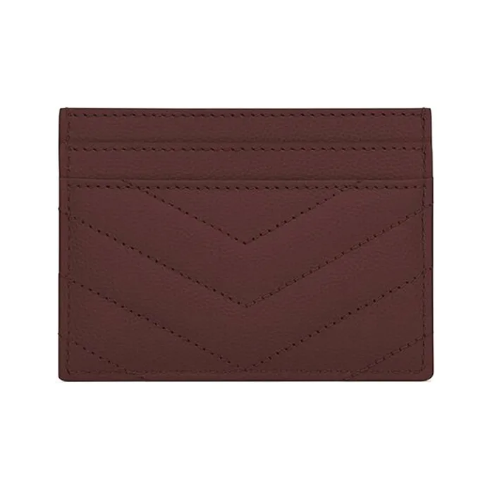 SAINT LAURENT Monogram Quilting Leather Card Clip Card Holder Women's Dark Red-1