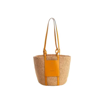 Chloe Straw Woven Tote Bag, Shoulder Bag Large Size Women's Beige & Yellow