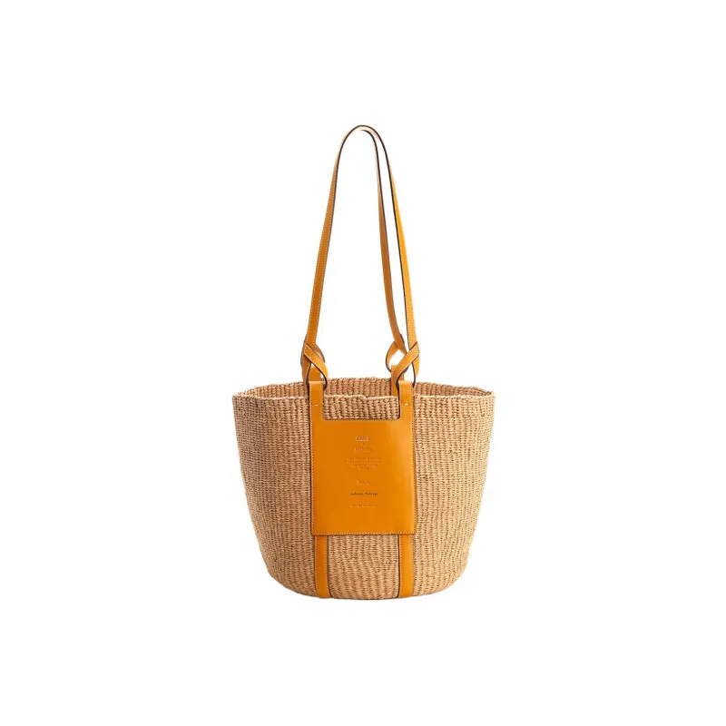 Chloe Straw Woven Tote Bag, Shoulder Bag Large Size Women's Beige & Yellow-0