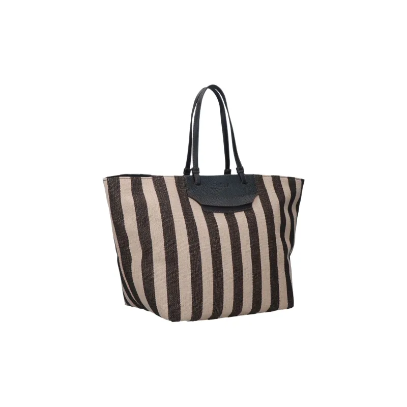 Furla Meraviglia Cotton With Leather Tote Bag Shopping Bag Shoulder Bag Handbag Medium Size Unisex Black-2