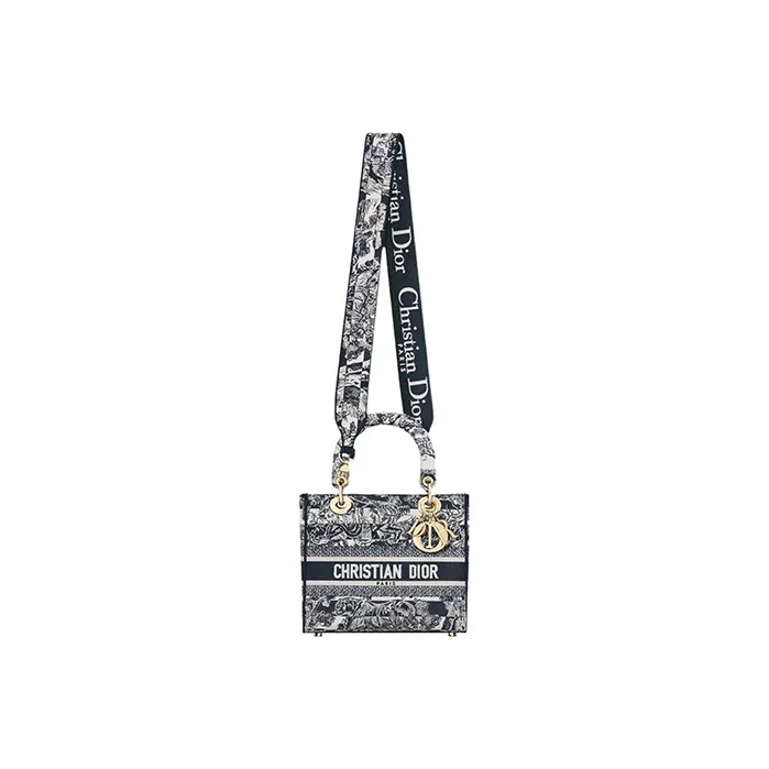 DIOR Lady D Lite Embroidery Lady Dior Bag, Shoulder Bag, Crossbody Bag, Handbag Medium Size Women's Marine Blue-1