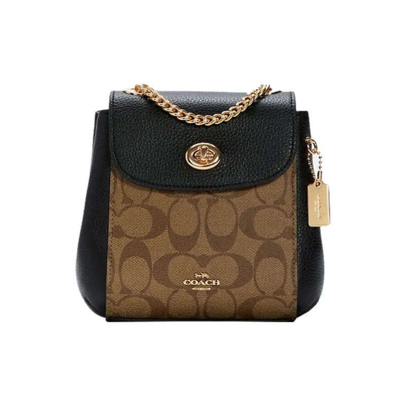 COACH Convertible Canvas With Leather Shoulder Bag, Crossbody Bag, Backpack Trumpets Women's Black Brown Multicolor-0