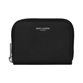 SAINT LAURENT Embossed Calfskin Coin Purse Small Size Men's Black