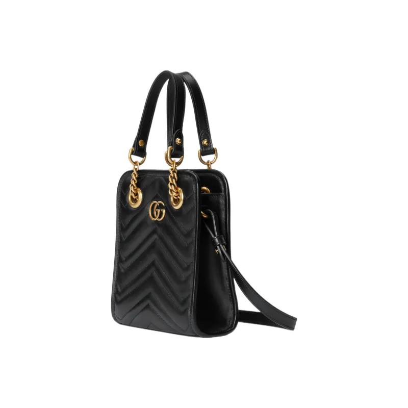 GUCCI Marmont Quilting Leather Tote Bag Shopping Bag Portable Crossbody Bag Shoulder Bag Mini Women's Black-1