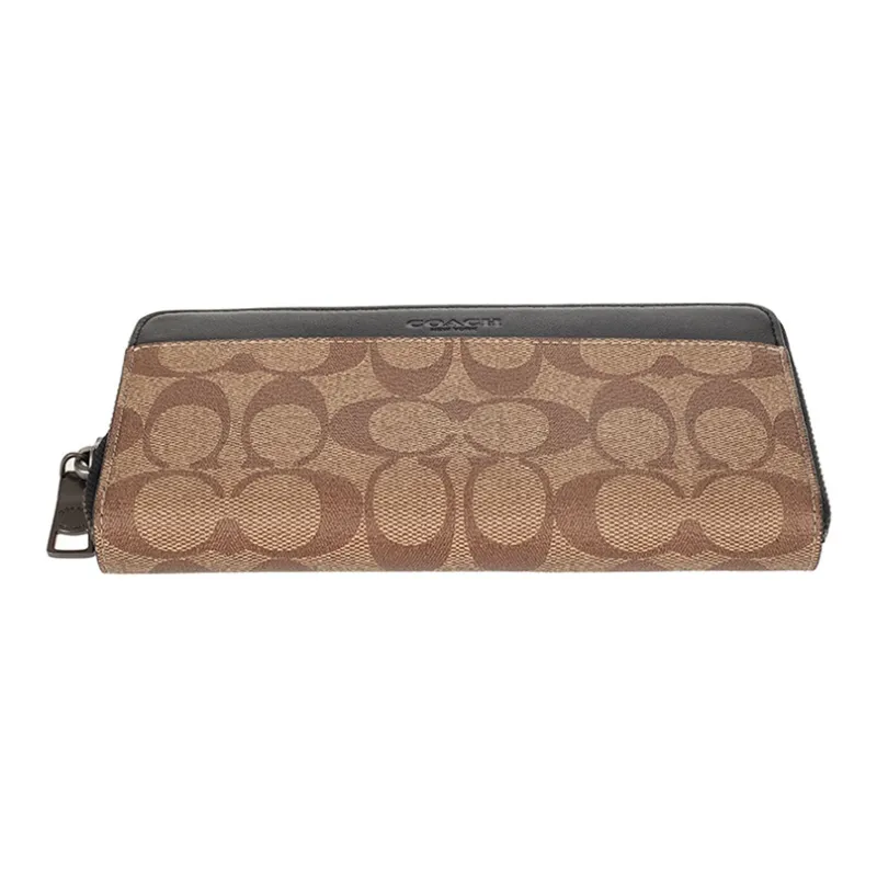 COACH Accordion Wallet PVC Accordion Bag Wallet Men's Khaki Brown-4