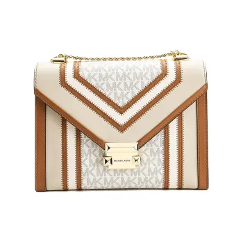 MICHAEL KORS Whitney Leather Envelope Bag, Shoulder Bag, Crossbody Bag Large Size Women's Brown & Ecru Monogram