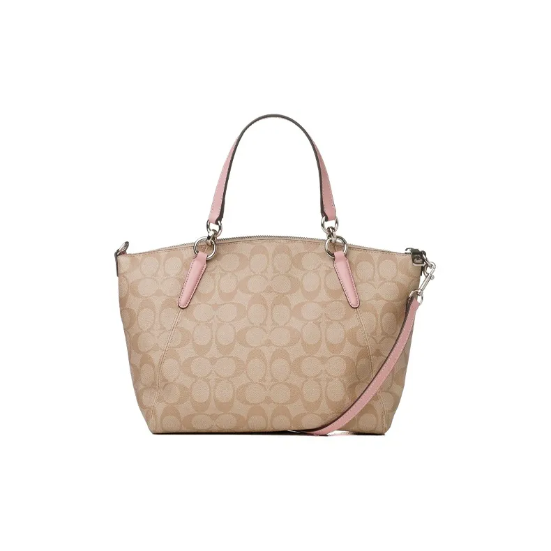 COACH Canvas With Leather Crossbody Handbag Shoulder Bag Large Size Women's Light Khaki Cherry Blossom Pink-1
