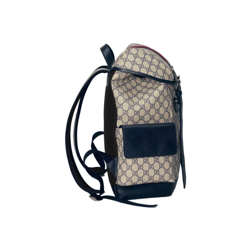 GUCCI Ophidia Canvas With Leather Backpack Medium Size Men's Beige/Blue-3
