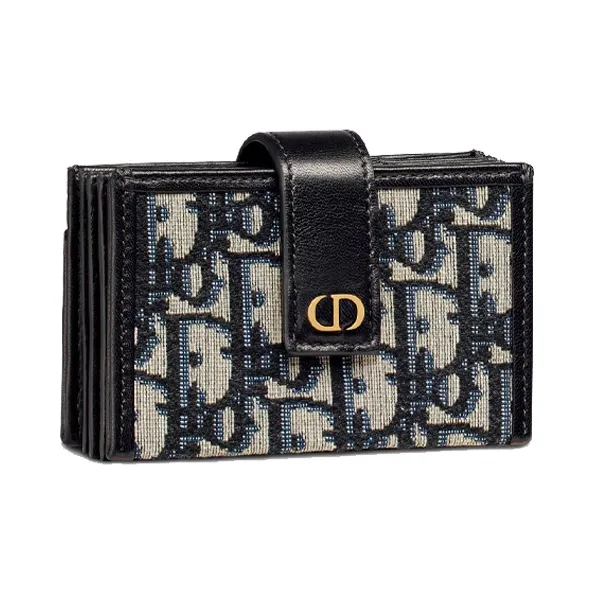 DIOR 30 Montaigne Leather Card Holder Unisex Blue-1