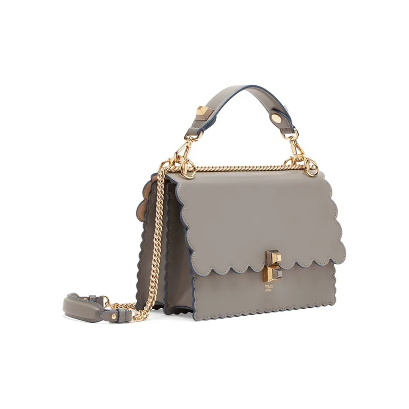 FENDI Kan I Leather Shoulder Bag, Crossbody Bag, Handbag Women's Gray-1