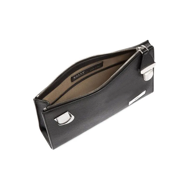 BALLY Cow Leather Clutch Regular Men's Black-4