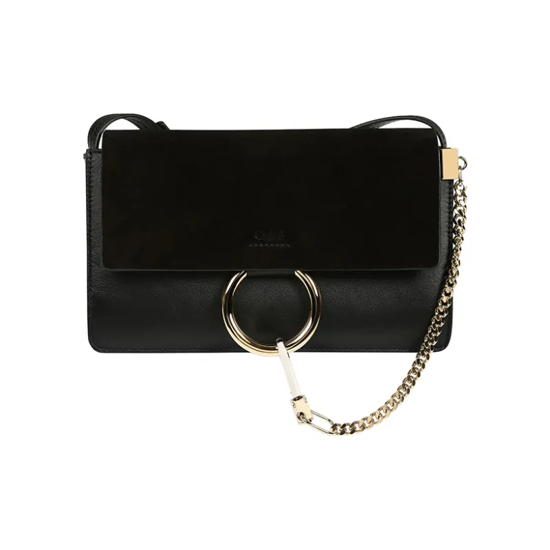 Chloe Faye Suede Patchwork Calfskin Shoulder Bag Crossbody Bag Small Size Women's Black-0