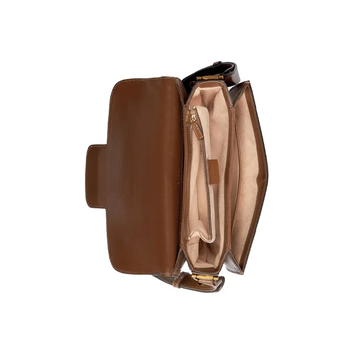 GUCCI Horsebit 1955 Canvas With Leather Saddle Bag, Shoulder Bag, Crossbody Bag Trumpets Unisex Ebony/Brown-5