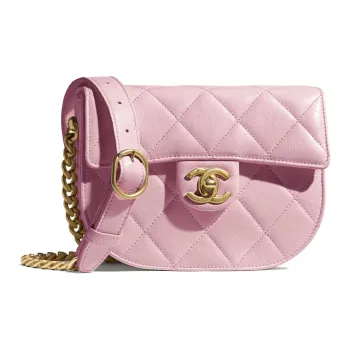 CHANEL Calfskin Crescent Bag Messenger Bag Crossbody Bag Women's Pink