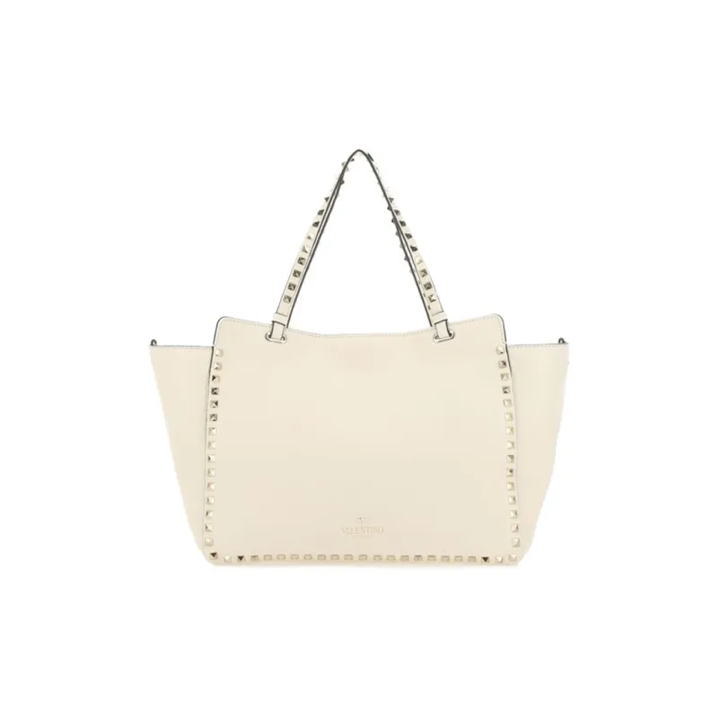 Valentino Rockstud Cow Leather Handbag Medium Size Women's Ivory White-1