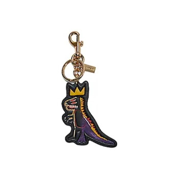 COACH Basquiat Collaboration Leather Little Dinosaur Bag Charm Bag Merch Unisex Black With Monogram