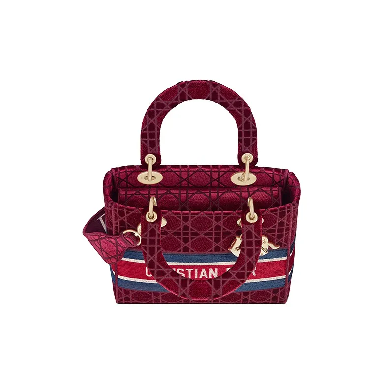 DIOR Lady D-Lite Velvet Daisie Bag Handbag Shoulder Bag Crossbody Bag Medium Size Women's Burgundy-3