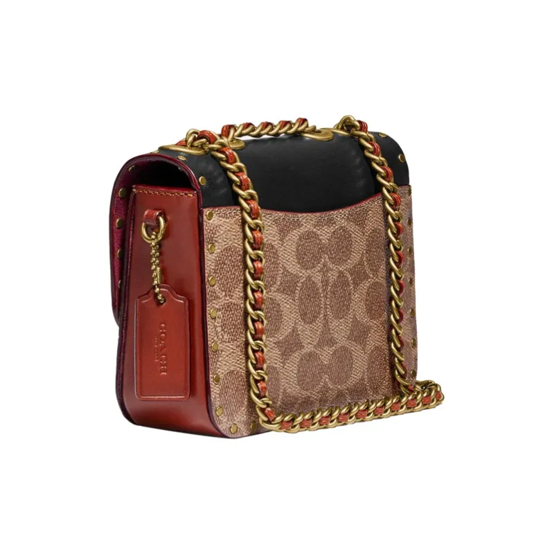 COACH Madison Coated Canvas With Calfskin Small Square Bag Shoulder Bag, Crossbody Bag Mini Women's Black & Monogram-1