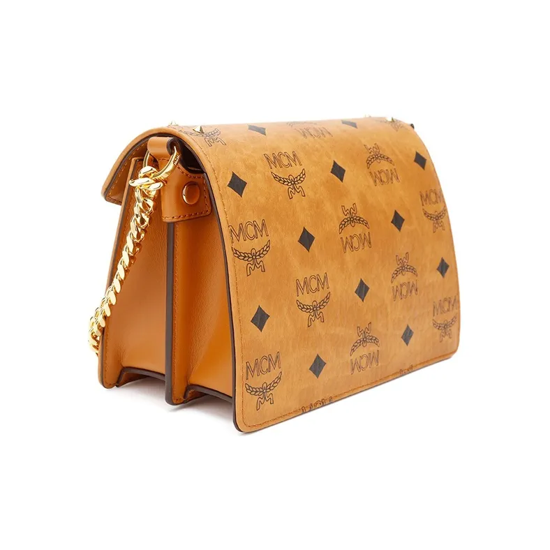 MCM Patricia Visetos Cow Leather Crossbody Bag, Shoulder Bag Mini Women's Cognac-2