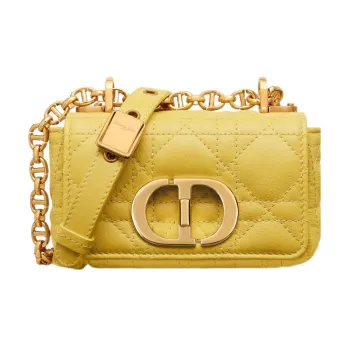 DIOR Caro Soft Cow Leather Handbag, Shoulder Bag, Crossbody Bag Extra Mini Women's Mustard Yellow