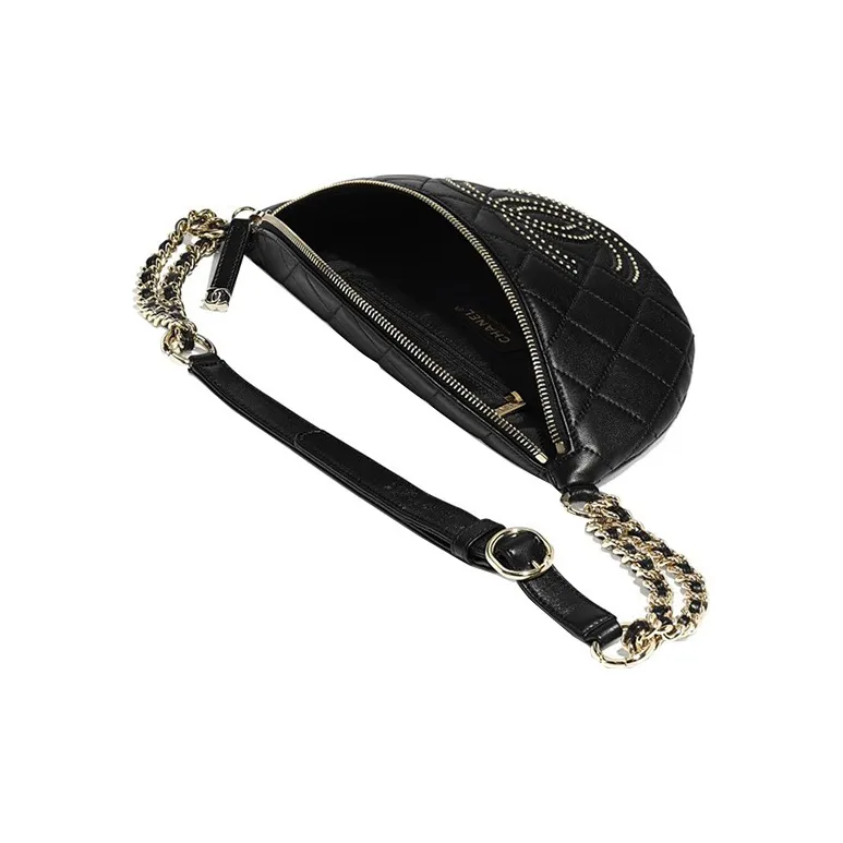 CHANEL Polished Lambskin Zip Bag, Chain Bag, Crossbody Bag, Fanny Pack Women's Black-3