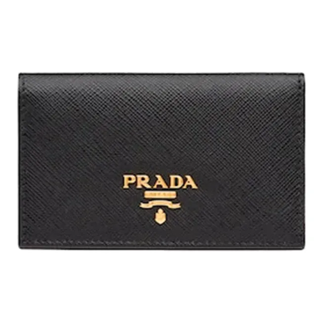 PRADA Saffiano Leather Card Holder Wallet Unisex Black-0