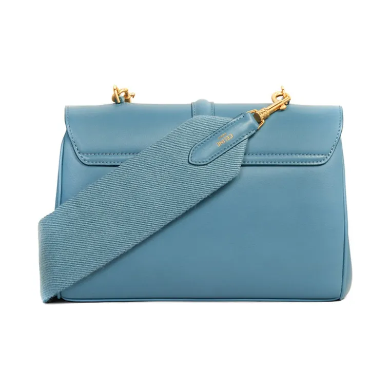 CELINE 16 Soft Smooth Cow Leather Handbag Shoulder Bag Women's Denim Blue-2