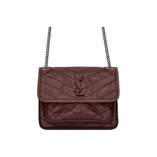 SAINT LAURENT Leather Hobo Bag Chain Crossbody Bag Shoulder Bag Women's Dark Red