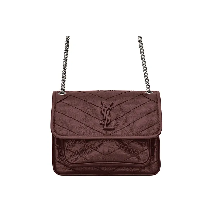 SAINT LAURENT Leather Hobo Bag Chain Crossbody Bag Shoulder Bag Women's Dark Red-0