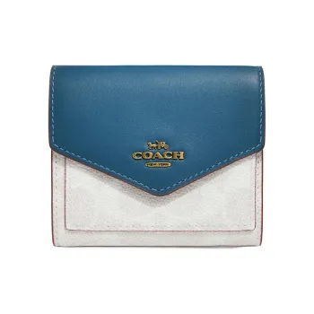 COACH Wallet Canvas Envelope Bag Clutch Wallet Small Size Women's Blue/White Monogram