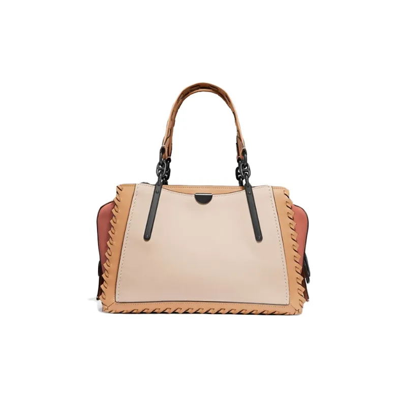 COACH Dreamer Lockstitch Leather Cow Leather Shoulder Bag Crossbody Bag Handbag Medium Size Women's Beige & Orange Pink-1