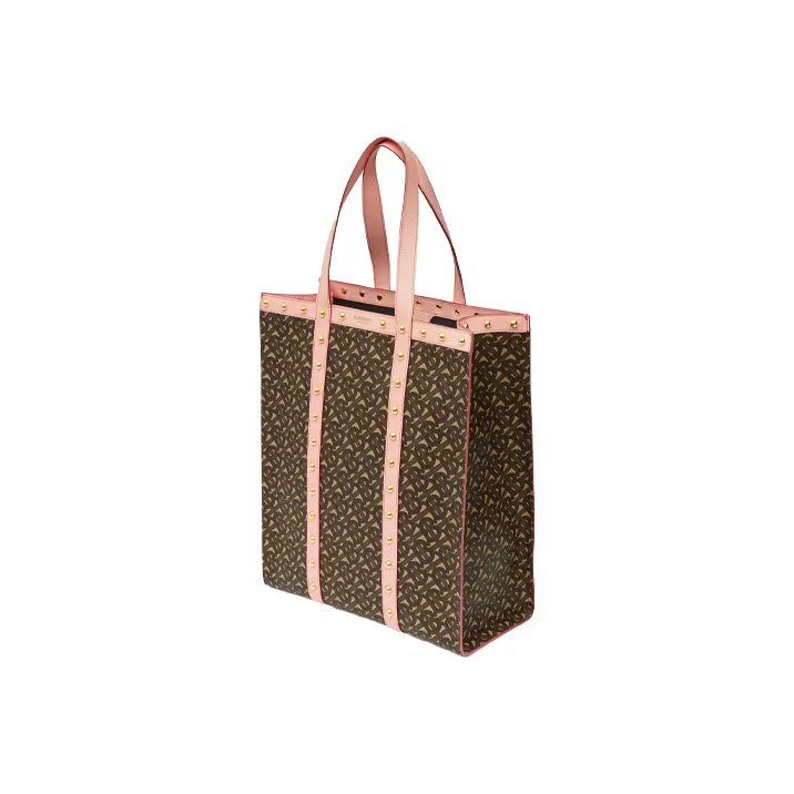 Burberry Burberry Bag Collection Canvas Tote Bag Shopping Bag Handbag Unisex Pink/TB Plaid-1