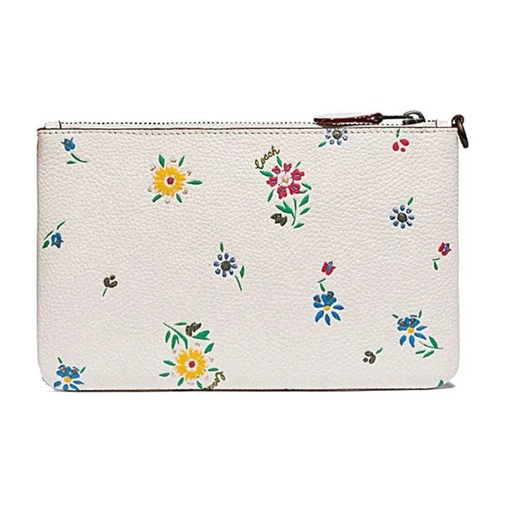 COACH Wristlet Leather Wrist Bag, Coin Purse, Pochette Trumpets Women's White-1