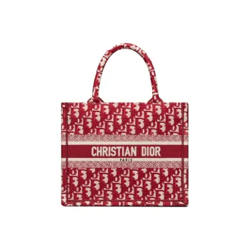 DIOR BookTote Embroidery Tote Bag Shopping Handbag Small Size Women's Burgundy