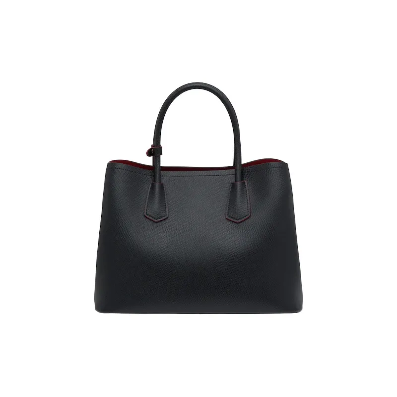 PRADA Double Leather Handbag Medium Size Women's Black-2
