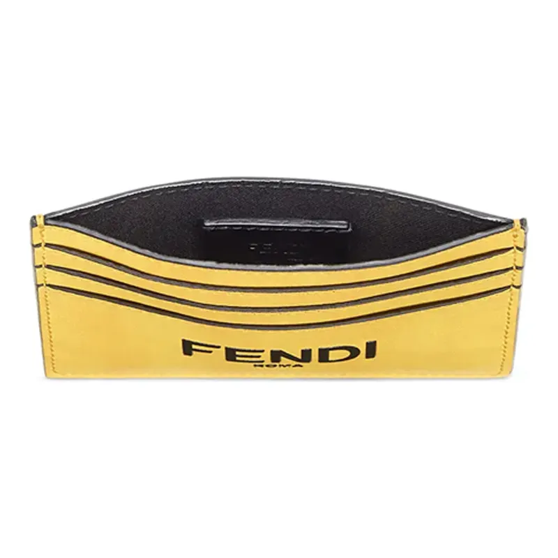 FENDI Cow Leather Card Clip Card Holder Men's Yellow-2