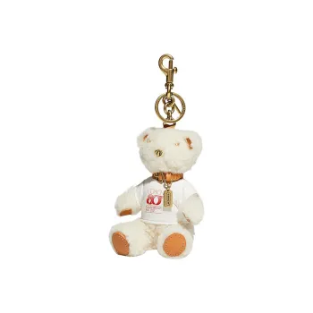 COACH Shearling With Glove Tanned Leather And Cotton Handbag Pendant Keychain Bag Accessory Unisex Beige