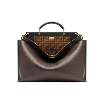 FENDI Leather Briefcase One Shoulder Handbag Men's Brown