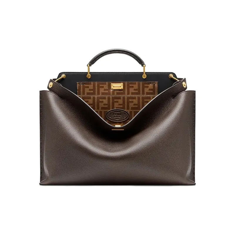 FENDI Leather Briefcase One Shoulder Handbag Men's Brown-0