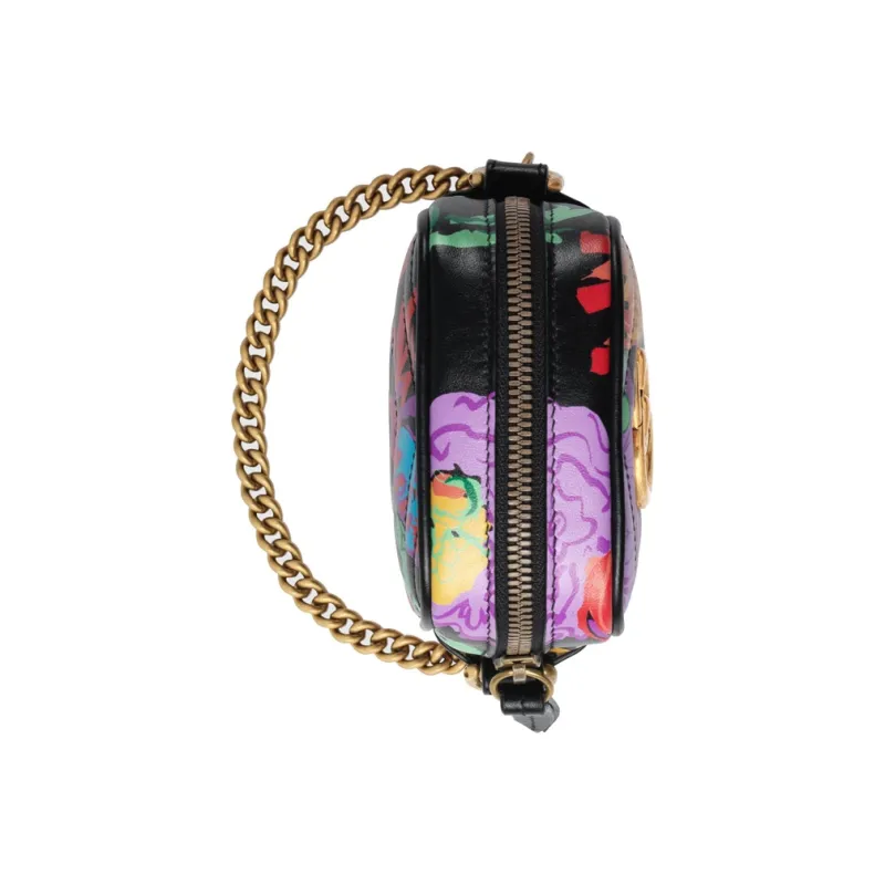 GUCCI Marmont Quilting Leather Cell Phone Pouch Chain Bag Shoulder Bag Crossbody Bag Mini Women's Black/Multicolor-3