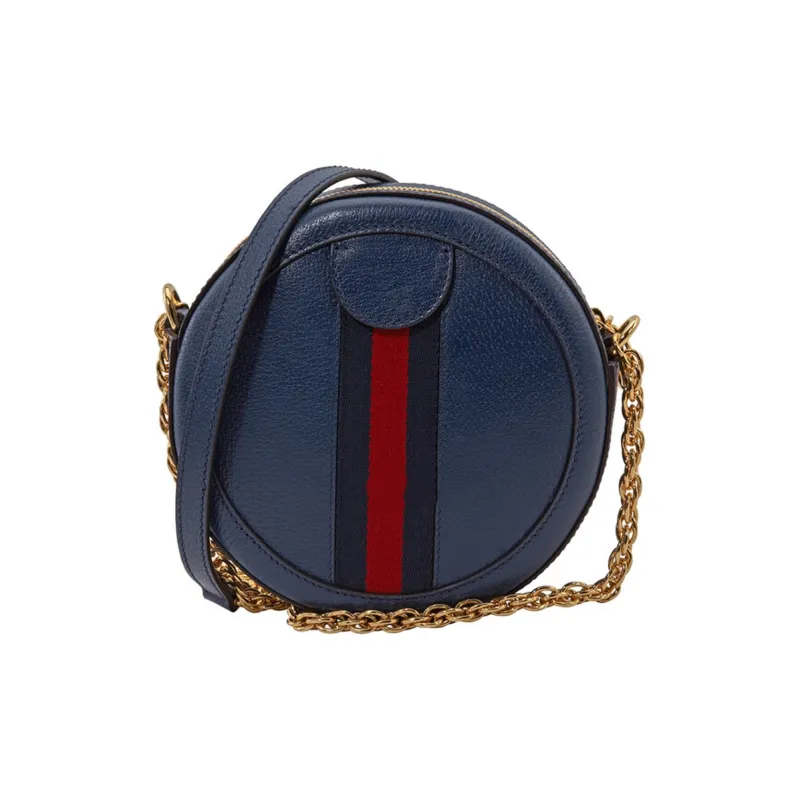 GUCCI Leather Round Bag Chain Crossbody Bag Shoulder Bag Mini Women's Dark Blue-4