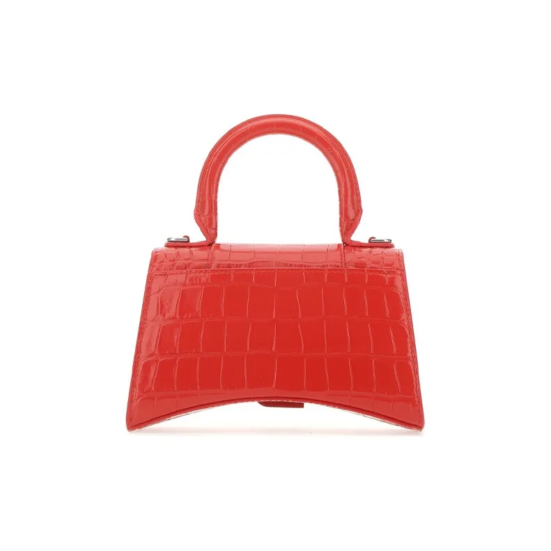 Balenciaga Hourglass Crocodile Embossed Calfskin Handbag Mini Women's Red-2