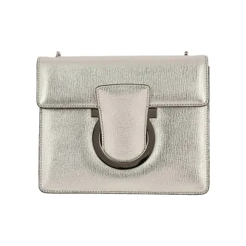 FERRAGAMO Leather Shoulder Bag Crossbody Bag Women's Silver