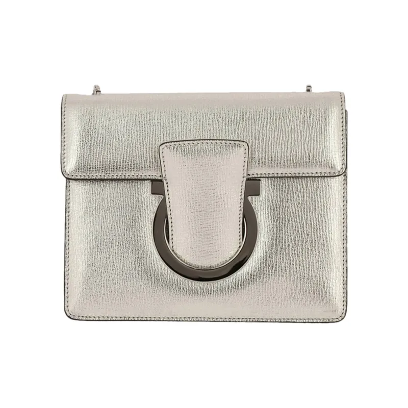 FERRAGAMO Leather Shoulder Bag Crossbody Bag Women's Silver-0
