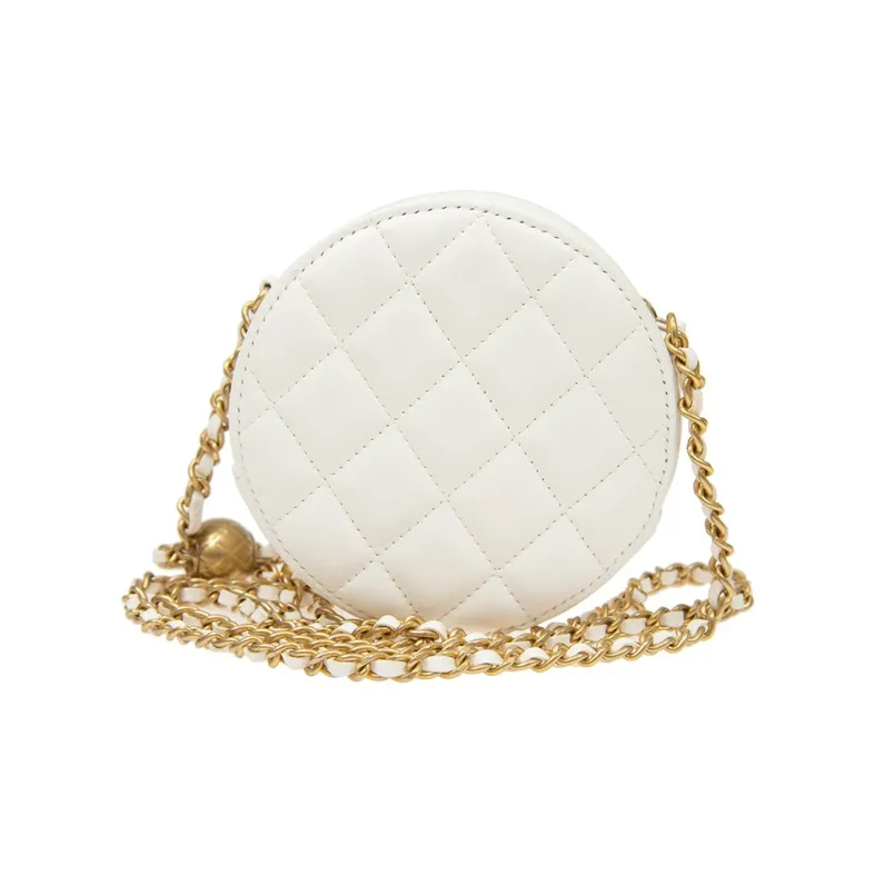 CHANEL Sheepskin Small Round Bag, Shoulder Bag, Crossbody Bag Regular Women's White-2