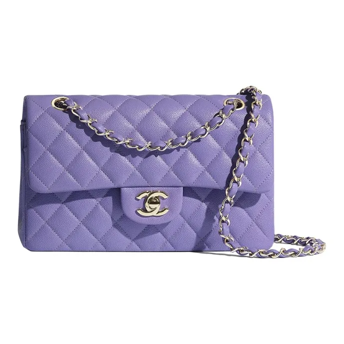 CHANEL Classic Flap CF Sheepskin Shoulder Bag, Crossbody Bag Women's Purple-0