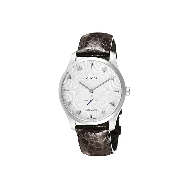 GUCCI G Timeless Collection Wrist Watch Automatic Mechanical Movement Leather Strap White Dial Men's Watches-0