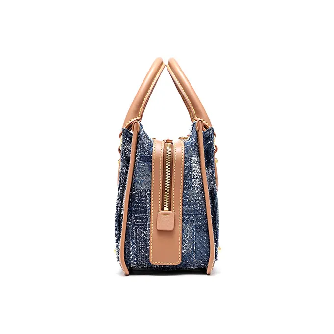 FION Leather One Shoulder Handbag Regular Women's Dark Blue/Camel-2