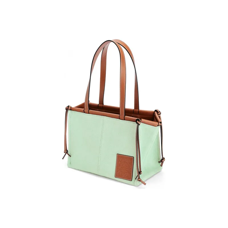 LOEWE Cushion Tote Canvas With Calfskin Tote Bag Shopping Bag Shoulder Bag Handbag Women's Light Green-1
