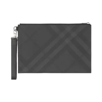 Burberry Cotton With Leather Detail Wrist Bag Clutch Regular Men's Dark Charcoal Gray